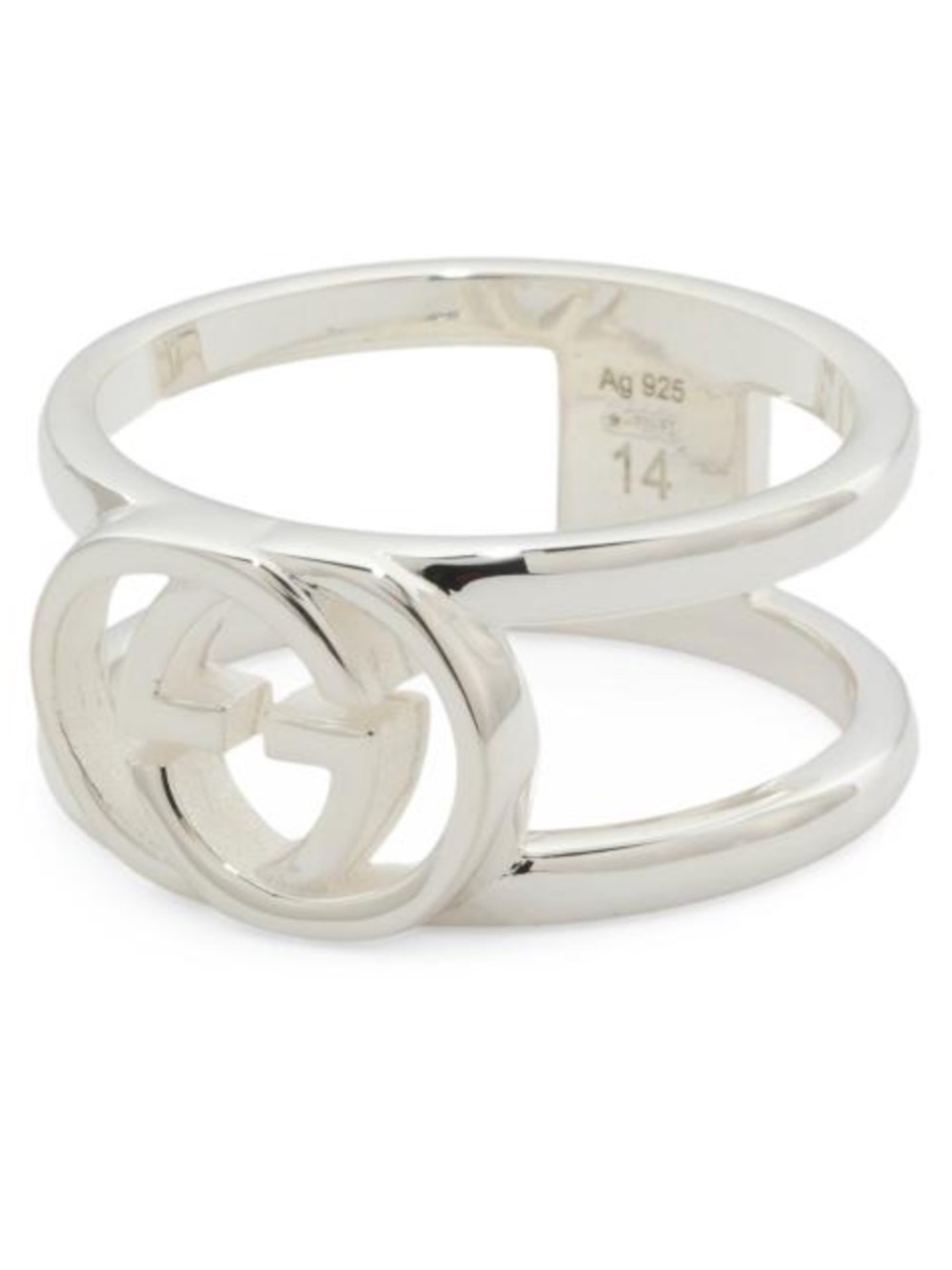 NIB Gucci Silver Double-Band Interlocking G Ring - 16